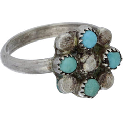 Zuni Handmade Multi-Color Turquoise Cluster Ring - Size 5.5