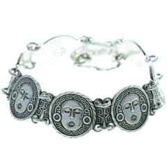 Taxco Carved Aztec Mask Link Bracelet