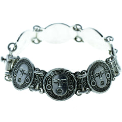 Taxco Carved Aztec Mask Link Bracelet