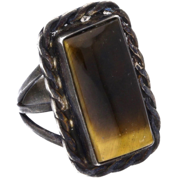 Navajo Handmade Braided Tigers Eye Ring - Size 6.25