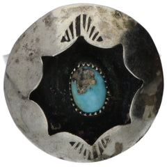 Navajo Hand-Punched Scalloped Shadow Box Turquoise Ring - Size 5