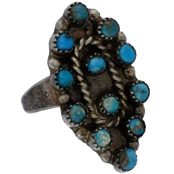 Zuni Handmade Turquoise Cluster Ring - Size 4.75