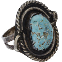 Navajo Handmade Braided Turquoise Ring - Size 6.25