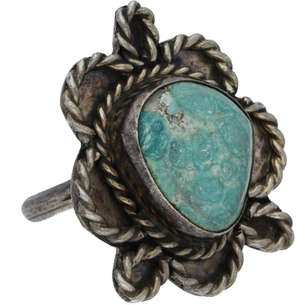 Navajo Handmade Braided Turquoise Ring - Size 7.75