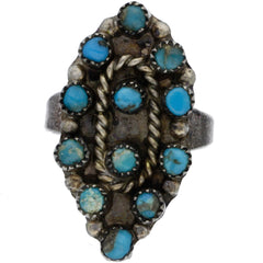 Zuni Handmade Turquoise Cluster Ring - Size 4.75