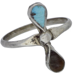 Zuni Turquoise & Tigers Eye Teardrop Inlay Midi Ring - Size 3.5