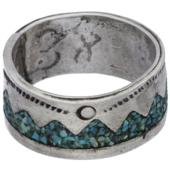 Navajo Hand-Punched Crushed Turquoise Band Ring - Size 8.5