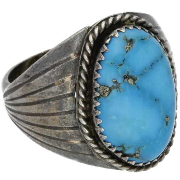 Navajo Handmade S Braided Turquoise Ring - Size 10.75