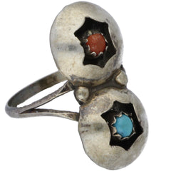 Zuni Shadow Box Coral & Turquoise Ring - Size 4.25