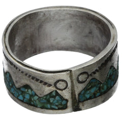 Navajo Hand-Punched Crushed Turquoise Band Ring - Size 8.5