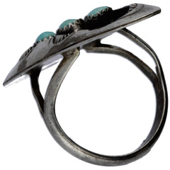 Zuni Handmade Elongated Turquoise Stamped Shadowbox Ring - Size 5