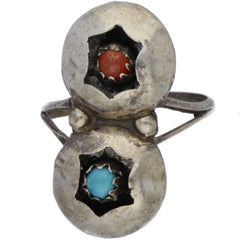 Zuni Shadow Box Coral & Turquoise Ring - Size 4.25