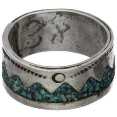 Navajo Hand-Punched Crushed Turquoise Band Ring - Size 8.5