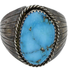 Navajo Handmade S Braided Turquoise Ring - Size 10.75