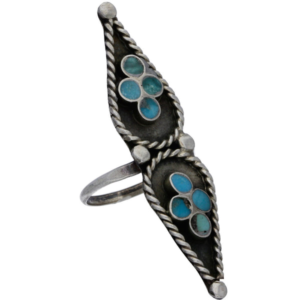 Zuni Handmade Elongated Turquoise Ring - Size 4.5