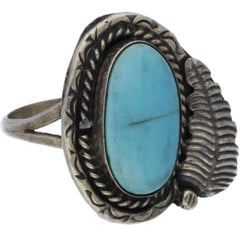 Navajo Handmade Carved & Braided Rattle Snake Turquoise Ring - Size 8.25