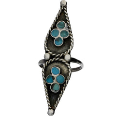 Zuni Handmade Elongated Turquoise Ring - Size 4.5