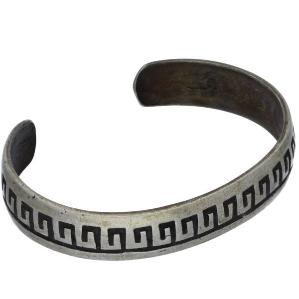 Navajo Handmade Overlay Greek Key Cuff Bracelet