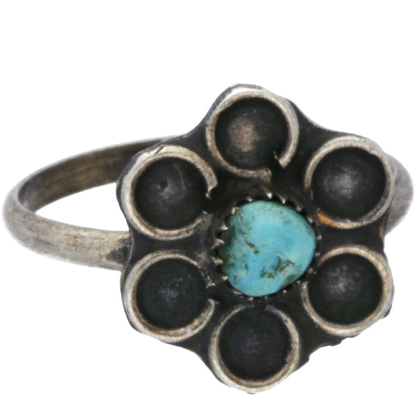 Zuni Handmade Turquoise Flower Ring - Size 4.25