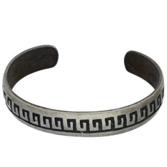 Navajo Handmade Overlay Greek Key Cuff Bracelet