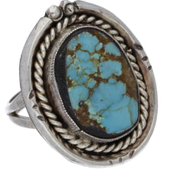 Navajo Handmade Braided Oval Turquoise Ring - Size 6.75