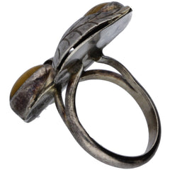 Navajo Handmade Tigers Eye & Leaves Midi Ring - Size 3