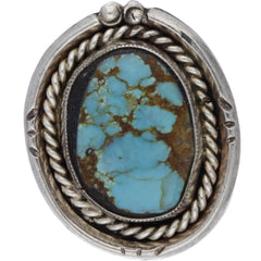 Navajo Handmade Braided Oval Turquoise Ring - Size 6.75