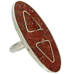 Navajo Handmade Filled Crushed Coral Inlay Ring - Size 4.5