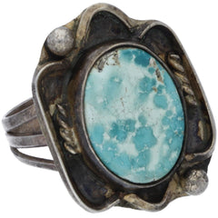 Navajo Handmade Braided & Studded Turquoise Ring - Size 7.5