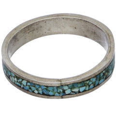 Navajo Handmade Crushed Turquoise Inlay Band Ring - Size 8.75