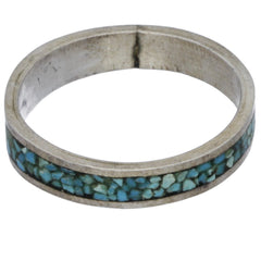 Navajo Handmade Crushed Turquoise Inlay Band Ring - Size 8.75