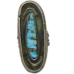 Navajo Handmade Elongated Turquoise Ring - Size 6.5