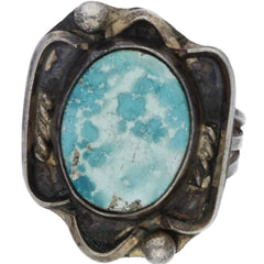 Navajo Handmade Braided & Studded Turquoise Ring - Size 7.5