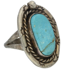 Navajo Handmade Braided Turquoise Ring - Size 6