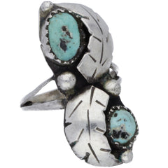 Navajo Handmade Elongated Feather Turquoise Ring - Size 2.75