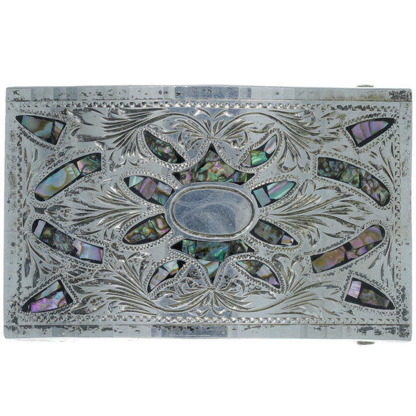 Mexican Hand-Carved Crushed Abalone Inlay Belt Buckle