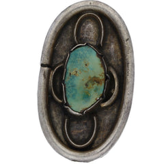 Navajo Handmade Elongated Green Turquoise Ring - Size 6.5