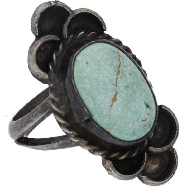 Navajo Handmade Braided Elongated Turquoise Ring - Size 10.25