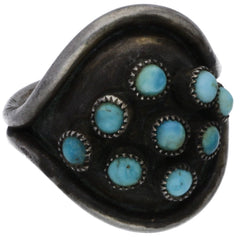 Zuni Handmade Beveled Turquoise Snake Eye Ring - Size 7