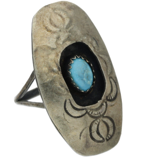 Navajo Hand-Punched Shadow Box Turquoise Ring - Size 5.5