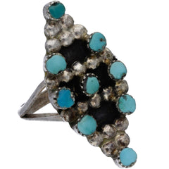 Zuni Handmade Elongated Turquoise Snake Eye Ring - Size 8