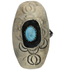 Navajo Hand-Punched Shadow Box Turquoise Ring - Size 5.5