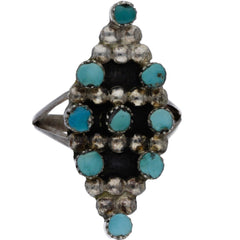 Zuni Handmade Elongated Turquoise Snake Eye Ring - Size 8