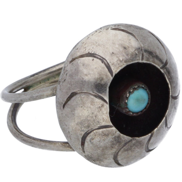 Zuni Handmade Shadow Box Turquoise Ring - Size 7