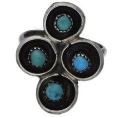 Zuni Handmade Turquoise Quadrant Shadowbox Ring - Size 5