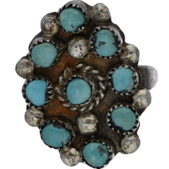 Zuni Handmade Dotted Turquoise Snake Eye Cluster Ring - Size 4