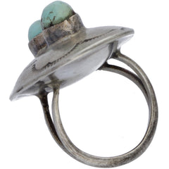 Navajo Handmade Double Turquoise Concho Ring - Size 4.5