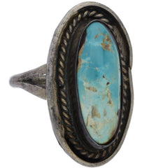 Navajo Handmade Elongated Braided Turquoise Ring - Size 9