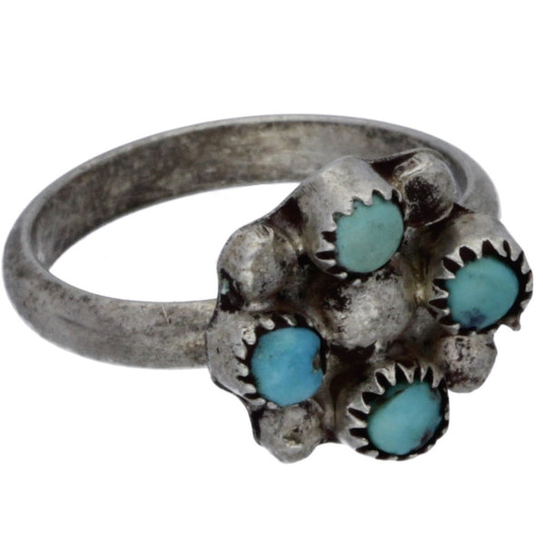 Zuni Dotted Turquoise Snake Eye Ring - Size 4