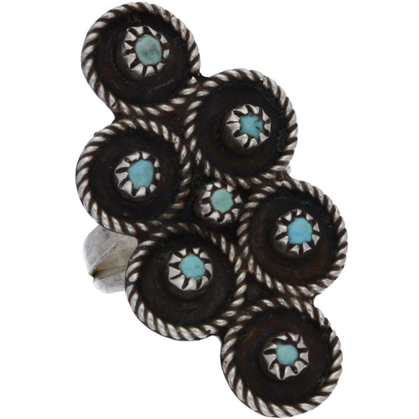 Zuni Handmade Elongated Braided Turquoise Snake Eye Ring - Size 5